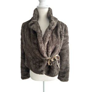 DKNY JEANS Faux Fur Bow Tie Jacket Coat Size M